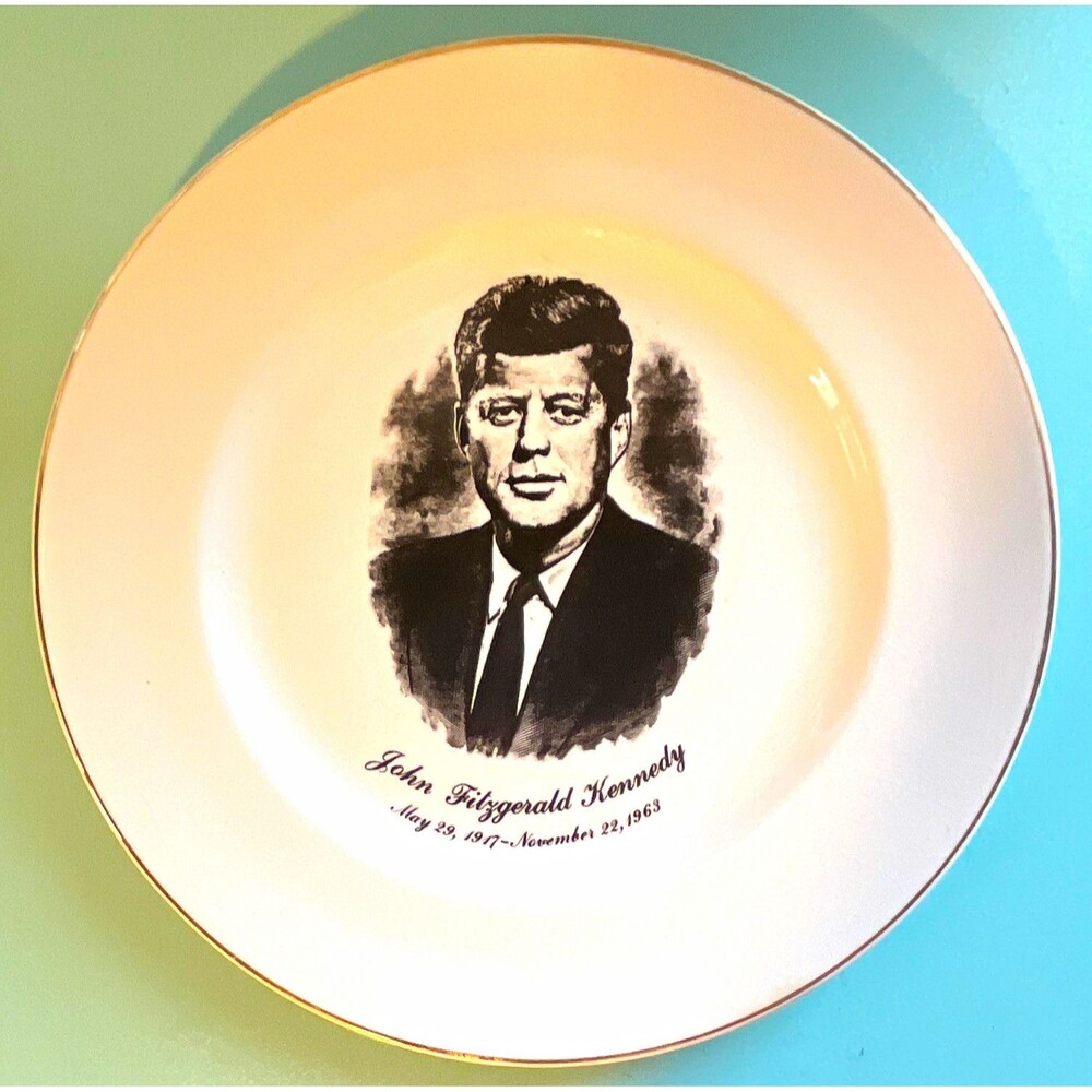 John F. Kennedy Ceramic Commemorative Plate With Gold Trim , Politics, 1961-63